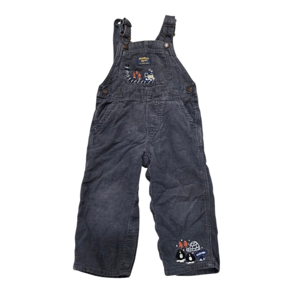OshKosh B'gosh Vintage Gray Corduroy Overalls with Penguin Embroidery 24 Months